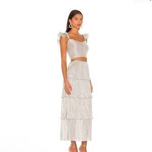SAYLOR Gianna Platinum Metallic Tiered Midi Skirt Revolve